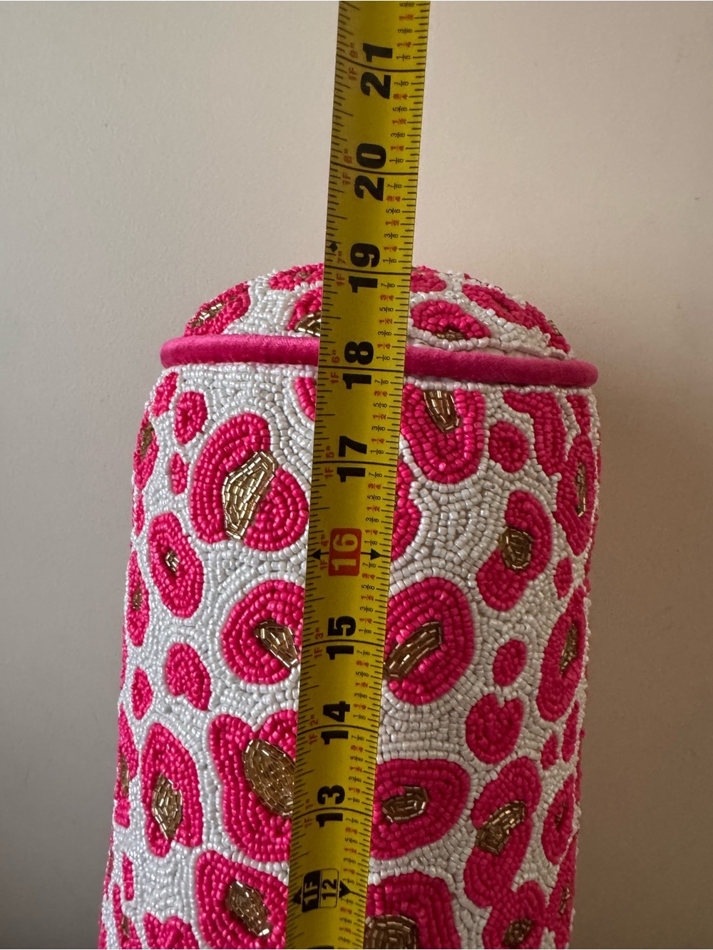 Beaded Cylindrical pillow  Pink White Gold decorative  animal print - Picture 10 of 11